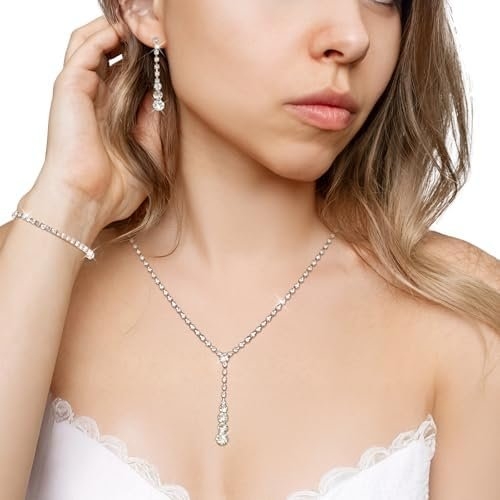 Gold Wedding Jewelry Sets for Women Gold Rhinestone Necklace Earrings Bracelet Bridesmaid Bridal Necklace for Wedding Costume Accessories for Women