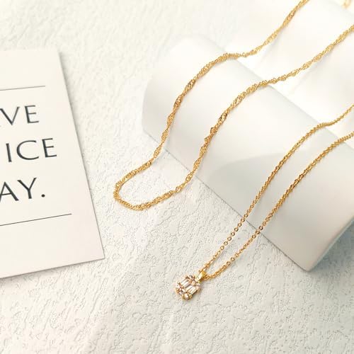 Zeffy Diamond Necklaces for Women, Dainty Gold Necklace 18k Gold Plated Layered Necklaces Simple Gold CZ Diamond Pendant Necklaces for Women Trendy Jewelry Gifts for Girls