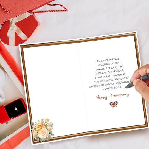 Bestmelo 7 Year Anniversary Card,7th Anniversary Card Gifts,7 Year Wedding Anniversary Day Gifts,Happy Copper Anniversary,8×5.3 Inches,Double-Sided