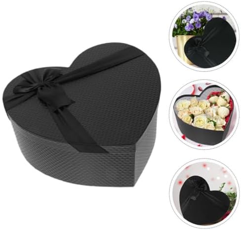 Mobestech Black Heart Shaped Box with Lid 9.05X7.87X3.54 Inches for Flower Arrangements Valentine S Day Wedding Presents Packaging