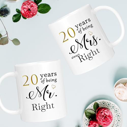 20th Anniversary Coffee Mugs Set of 2, 20 Year Anniversary Wedding Gifts Decorations for Couple Parents Men Women Husband Wife Him Her, Gift Box Packaging, 11oz