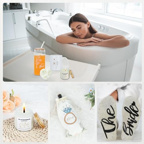 Bridal Shower Gift Box for Bride to Be – Best Wedding Gift Set with 16oz Stainless Steel Tumbler,Soy Candle, Socks & cup – Engagement & Bachelorette Party for bride to be box