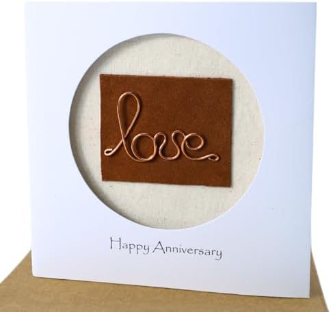 Camellia Bees Copper 7th Wedding Card – Copper Wire Love Card For Her Him, Handmade Card for Happy Couple, Wife, Husband on Valentines day, wedding anniversary (07th)