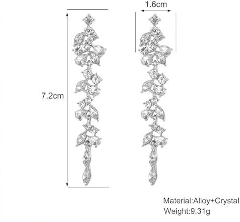 Shiny Silver Cubic Zirconia Tassel Earrings for Women, Sparkling Rhinestone Wedding Bridal Bridesmaid Drop Dangle Earrings Funky Preppy Aesthetic Jewelry