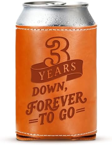 Leather 3rd Anniversary Wedding Gifts for Him Men, 3rd Anniversary Engagement Gift for Husband Dad Grandpa, 3 Year Leather Presents, Leathe r Can Cooler for Mens 12Oz, 3 Year Anniversary items