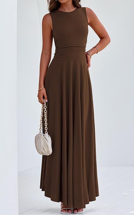 PRETTYGARDEN Womens Spring Dresses 2026 Casual Sleeveless Crewneck Aline Maxi Dress Stretch Tank Flowy Long Dresses