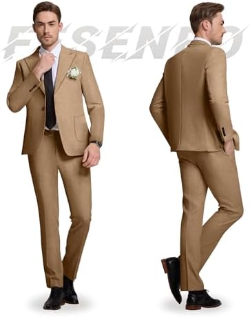 Mens Linen Suit Slim Fit 2 Piece Summer Beach Wedding Suits Peak Lapel Casual Blazer Pants Set for Prom Tuxedo