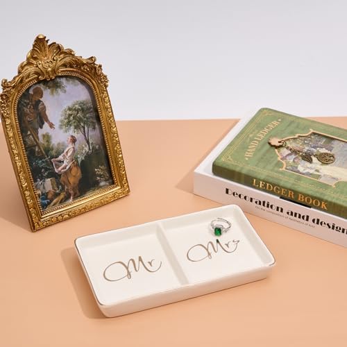 Mr. and Mrs. Ring Dish Engagement Gifts for Couples Wedding Ring Holder Jewelry Dish Tray, Bridal Shower Gifts for Women Newlywed Future Bride To be Gifts His and Hers Gifts