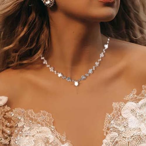 JAKAWIN Bride Wedding Necklace and Earring Set Silver Bridal Jewelry Sets for Women