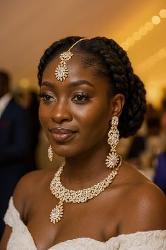 Touchstone Indian jewelry sets for women wedding gold kundan necklace traditional earrings tikka bollywood party style white crystal rhinestone guest gift bridal costume prom dainty accessories