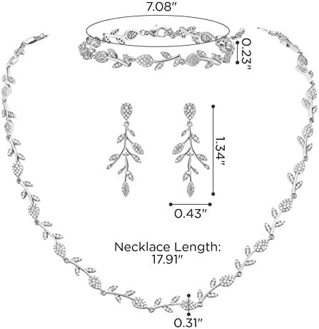 SWEETV Cubic Zirconia Wedding Jewelry Sets for Bride Bridesmaids, Crystal Leaf Vine Bridal Earrings and Necklace Set for Women Jewelry Gifts