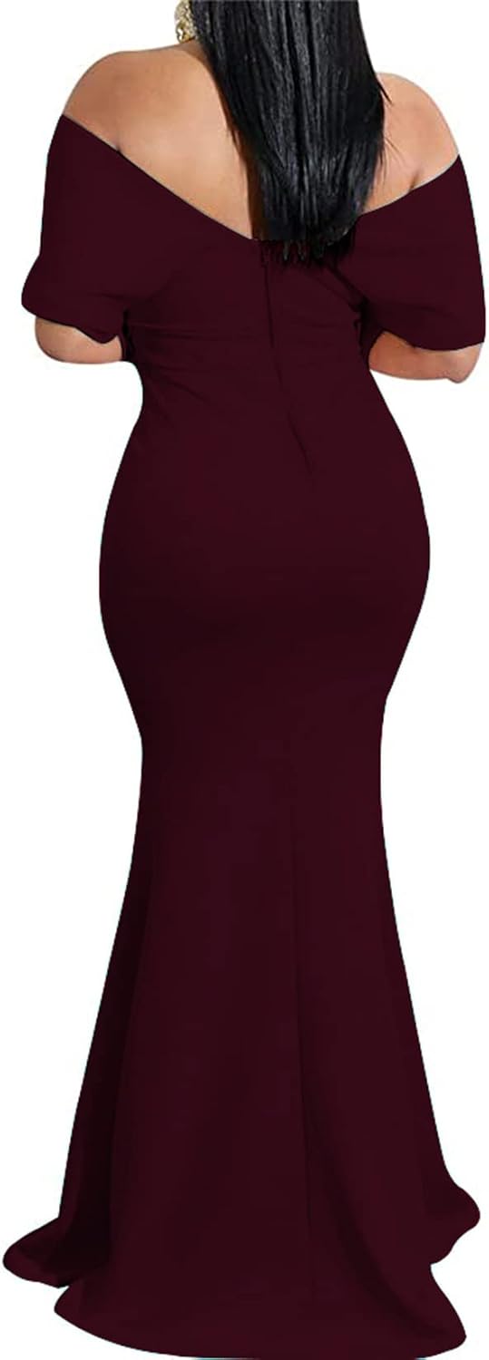 Formal Dresses for Women Cocktail Sexy Off Shoulder Floor Length Long Evening Party Dress with Zipper
