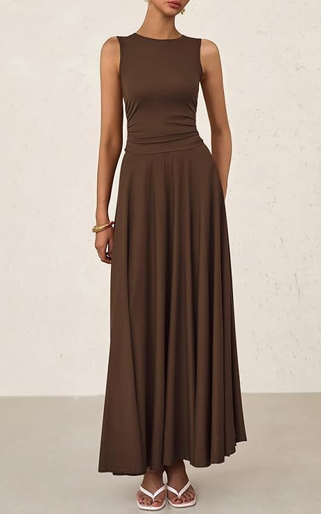 PRETTYGARDEN Womens Spring Dresses 2026 Casual Sleeveless Crewneck Aline Maxi Dress Stretch Tank Flowy Long Dresses