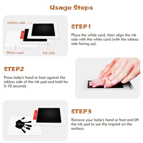 Baby Footprint Kit, 4-Pack Inkless Hand and Footprint Kit, Clean-Touch Baby Hand and Footprint Kit Dog Paw Print Kit Dog Nose Print Kit for Newborn and Pet, 4 Ink Pads and 8 Imprint Cards
