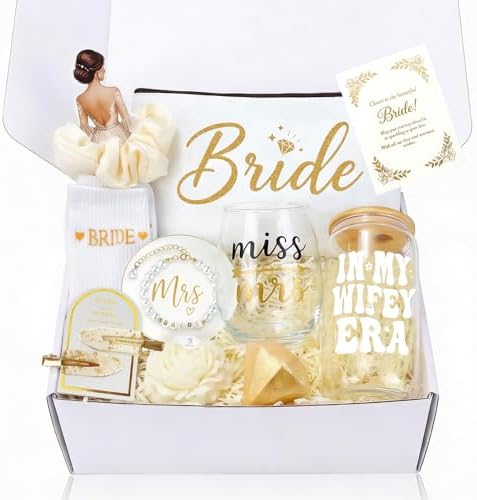 Bridal Shower Gifts For Bride To Be Gift Sets, Bride Gifts For Bachelorette Party, Unique Wedding Engagement Gift Box For Her Wifey Future Mrs With Bridal Accessories Cup