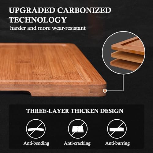 Empune Bamboo Cutting Board Set, Wood Cutting Boards for Kitchen with Holder Wooden Chopping Board for Meal Prep & Serving, Brown