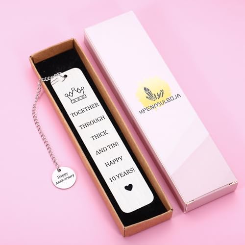 10 Year Anniversary Bookmark for Him Her 10th Anniversary Tin Gifts for Wife Husband Couple Gifts for 10th Wedding Anniversary for Book Lover Gifts Bookmark for 10th Tin Anniversary