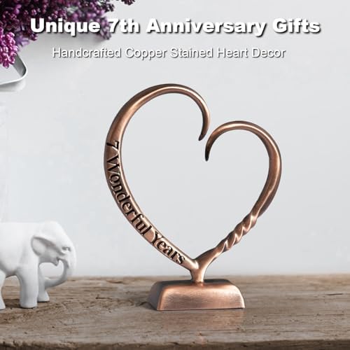 BESZONE 7 Year Anniversary Copper Gifts for Her Him Gift 7th Wedding Anniversary for Couples Wife Husband Men, Hand Forged Copper Heart Art Keepsake Home Decor Artwork