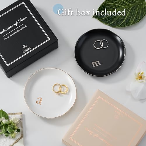 Lolalet Handmade Ceramic Ring Dish Jewelry Tray Plate with Initial, Small Monogram Gift for Her Women Girls Mother, Hostess, Engagement, Bridal Shower, Maid of Honor, Bridesmaid, Birthday, Christmas