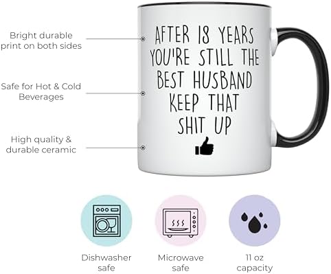 YouNique Designs 18 Year Anniversary Coffee Mug for Him, 11 Ounces, 18th Wedding Anniversary Cup For Husband, Eighteen Years, Eighteenth Year, 18th Year (Black Handle)