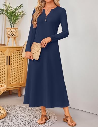 ZESICA Fall Long Sleeve Comfortable Loose Maxi Dresses for Women 2026 Elegant Classy Winter Wedding Guest Dress