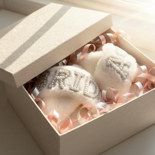 MAIITRIP Personalized Bride Slippers for Bride to Be | Plush,Non-Slip & Custom Initial A-Z with Pearl Rhinestones | Personalized Gift for Bridal Shower,Bachelorette,Honeymoon & Wedding