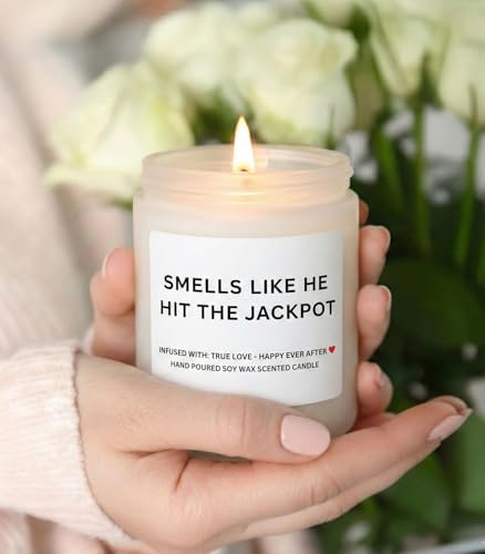 Funny Bridal Shower Gifts for Bride, Engagement Gifts for Women, Couples & Her, Bride to Be, Bachelorette Party Gift Ideas, Wedding Day Gift, Smells Like He Hit The Jackpot Candle