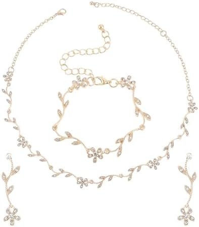 Yolev Bridal Jewelry Set Crystal Necklace Earrings Bracelet Wedding Rhinestone Choker Necklace for Brides Bridesmaid