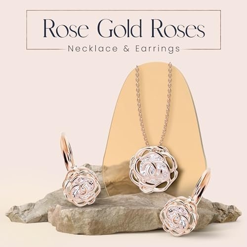 Crystalline Azuria Women 18K Gold Plated White Crystal Roses Flowers Necklace and Earrings Set for Women Wedding Party Bridal Bridesmaid Accessories