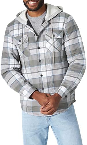 Wrangler Authentics Mens Long Sleeve Quilted Lined Flannel Shirt Jacket with Hood