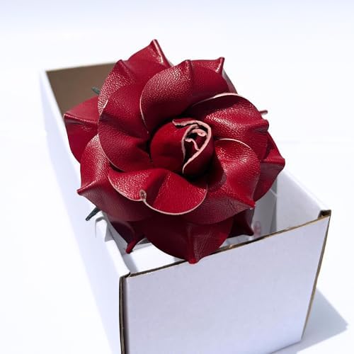 Camellia Bees Leather Rose Gift for her/him on Valentines Day, Mothers Day, Third Years 3rd Wedding Anniversary (Burgundy)