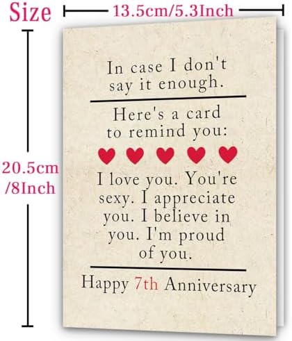 ATTLVV 7 Year Anniversary Card Gifts for Him Her,Happy 7th Anniversary Card for Woman Men Husband Wife,Copper Wedding Card