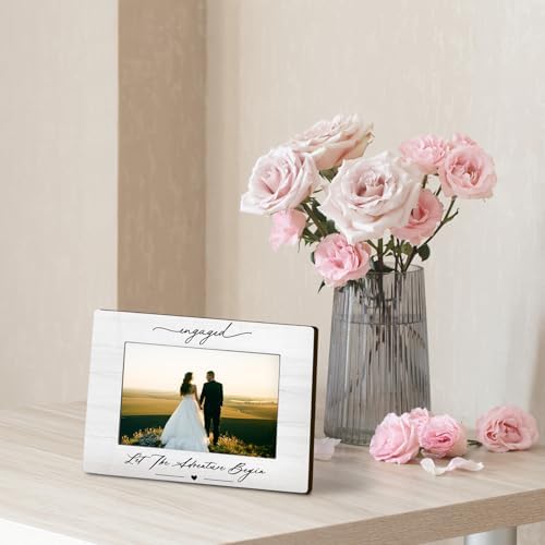 Engagement 4×6 Picture Frame, Just Engaged Gift, Engagement Gifts for Couples,Wedding Gifts for Newlyweds Bride Groom, Couple Picture Photo Frames for Desk Decor