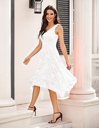 Meetjen Womens Lace Cocktail Party Dress 2026 Handkerchief Hem Bridesmaid Prom Formal Dresses for Wedding Guest