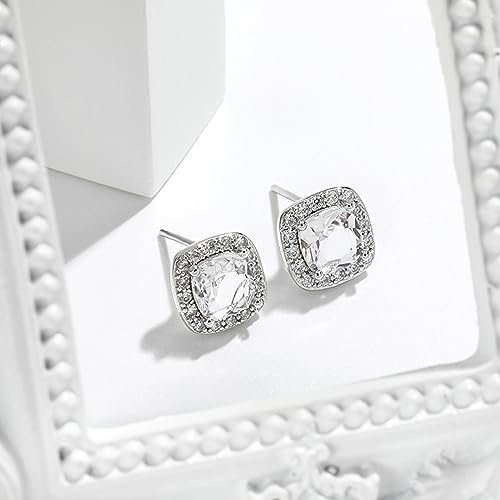 Cubic Zirconia Necklace and Earrings Set for Women 14K White Gold Plated Bridesmaid Silver Jewelry Set for Women Pendant Necklace Hypoallergenic Stud Earrings Set Jewellery Gift for Mom Wife Bride Bridesmaid