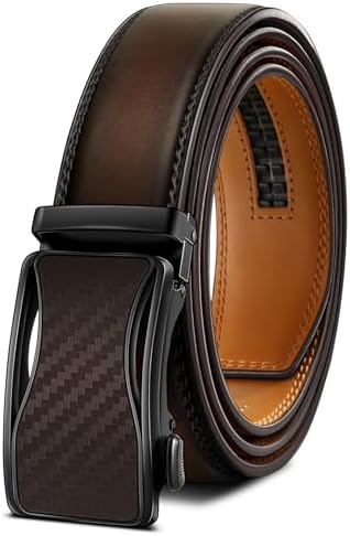 BULLIANT Mens Ratchet Belt,Leather Adjustable Slide Belt For Gift Mens Dress Casual 1 3/8,Size Adjustable