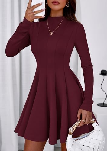 PRETTYGARDEN Fall Dresses for Women Elegant Classy 2026 Casual Long Sleeve Swing A Line Ruffle Short Homecoming Party Dress