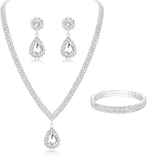 3 pcs/Set Elegant Rhinestone Jewelry Set - Exquisite Inlaid Design, Perfect for Evening Party, Wedding, and Special Occasions - Durable, Shining, and Eye-Catching Accessories for Women Gifts