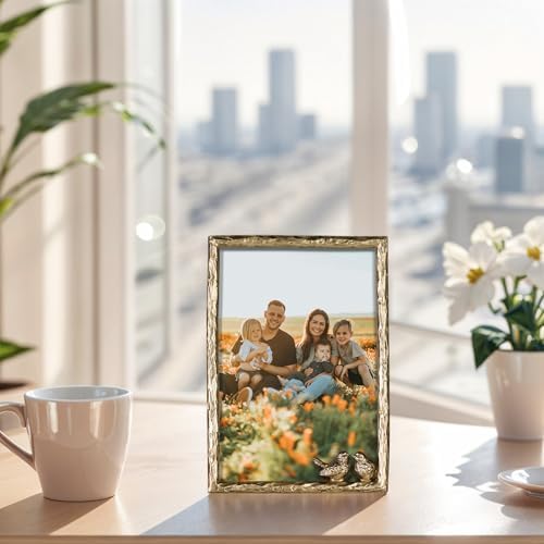 Synovana Romantic Aged Gold 4×6 Picture Frame with Lovebirds Vintage-Style Metal Photo Frame for Cherished Memories and Meaningful Gifts