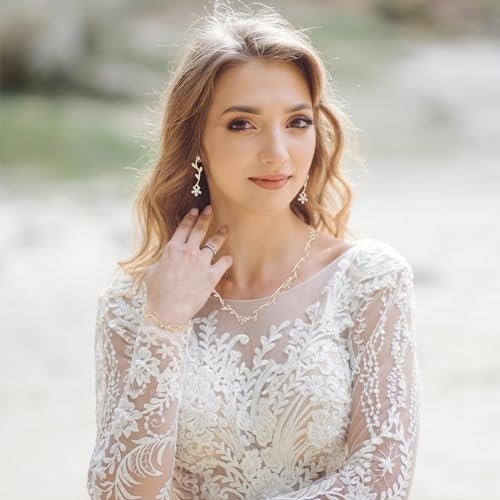 Yolev Bridal Jewelry Set Crystal Necklace Earrings Bracelet Wedding Rhinestone Choker Necklace for Brides Bridesmaid