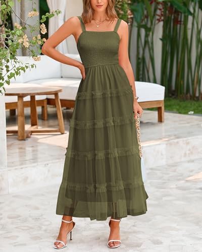 PRETTYGARDEN Womens Summer Dresses 2025 Sleeveless Smocked Tiered Ruffle Tulle A-Line Flowy Wedding Party Maxi Dress