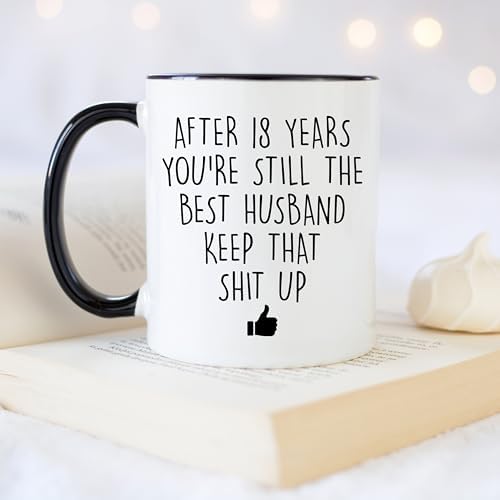 YouNique Designs 18 Year Anniversary Coffee Mug for Him, 11 Ounces, 18th Wedding Anniversary Cup For Husband, Eighteen Years, Eighteenth Year, 18th Year (Black Handle)