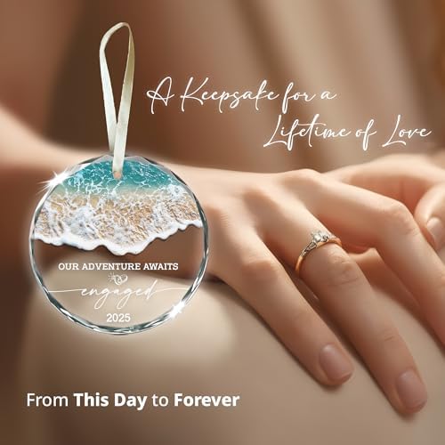 Engagement Gifts for Couples – Our Adventure Awaits Engaged 2025 Glass Ornament Just Engaged Present Ideas for Newly Women, Bride to Be, Fiance, Friend, Daughter