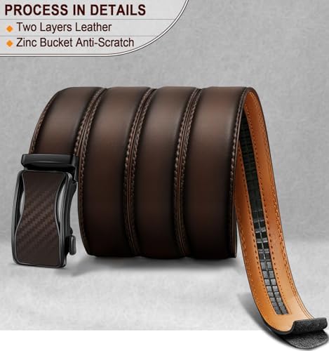 BULLIANT Mens Ratchet Belt,Leather Adjustable Slide Belt For Gift Mens Dress Casual 1 3/8,Size Adjustable
