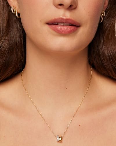 PAVOI 14K Gold Plated Pendant Necklace for Women | Two Distinct Rondelle Pendants with Cubic Zirconia | Sliding Chain Pendant | Trendy Fashion Jewelry