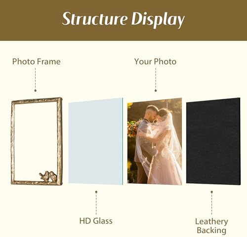 Synovana Romantic Aged Gold 4×6 Picture Frame with Lovebirds Vintage-Style Metal Photo Frame for Cherished Memories and Meaningful Gifts