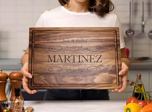 Personalized Cutting Board – Custom Engraved Wood Charcuterie Board – Best Wedding Gift Idea for Couples (Bride & Groom), Newlyweds – Handcrafted in USA from Premium Hardwood 002