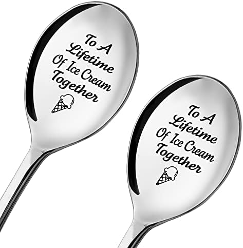 To A Lifetime of Ice Cream Together – 2 Pcs Spoon Set, His & Her Ice Cream Spoons, Perfect for Couples – Anniversary & Birthday Gifts
