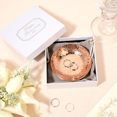 CEELGON 7th Wedding Anniversary Copper Gifts 4 Engraved Jewelry Tray Copper Decorative Dish for Couples Wedding Gift for Him or Her