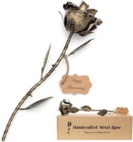 Bronze Anniversary 8 Year Gifts – Metal Rose 8th Anniversary for Her Bronze Gift, Everlasting Rose for 8 Year Wedding Handcrafted for Wife Eternal Artwork
